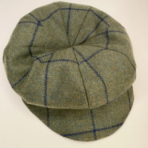 Tweed Baker Boy Cap - Green/Navy Windowpane