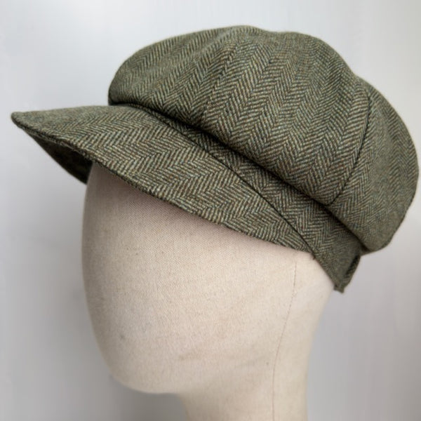 Tweed Baker Boy Cap - Green Herringbone