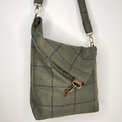 Ludford Tweed Slouch Bag - Green/Navy Windowpane