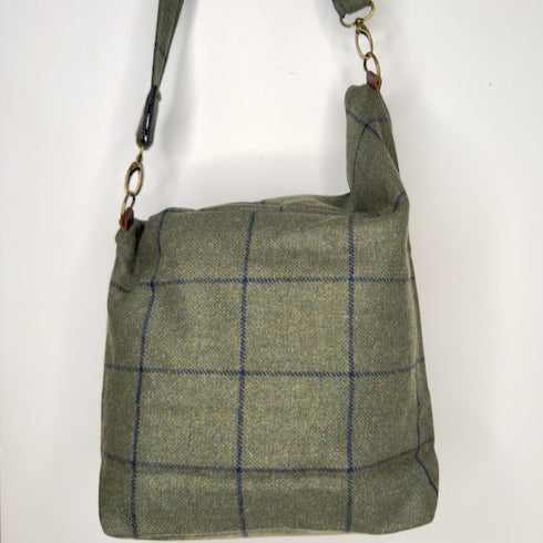 Ludford Tweed Slouch Bag - Green/Navy Windowpane