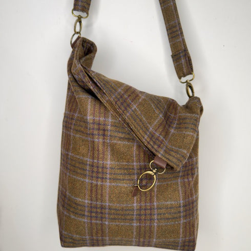 Ludford Tweed Slouch Bag - Khaki/Purple Plaid