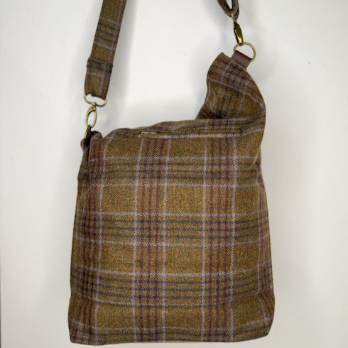 Ludford Tweed Slouch Bag - Khaki/Purple Plaid