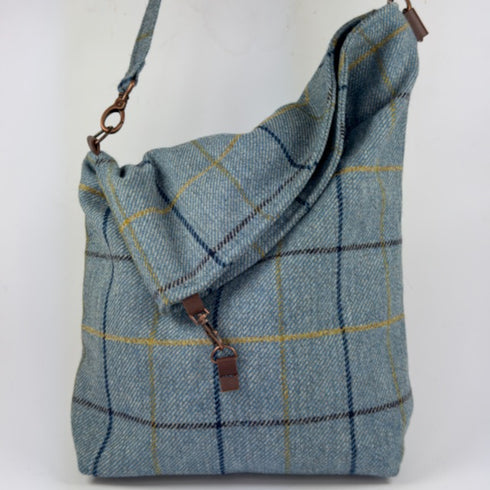 Julian Road Bags Ludford Tweed Slouch Bag - Blue Windowpane