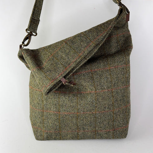 Julian Road Bags Ludford Tweed Slouch Bag - Green windowpane herringbone