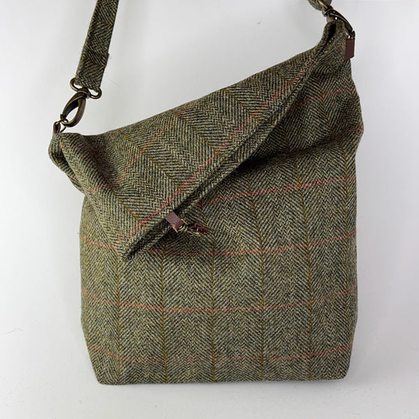 Julian Road Bags Ludford Tweed Slouch Bag - Green windowpane herringbone