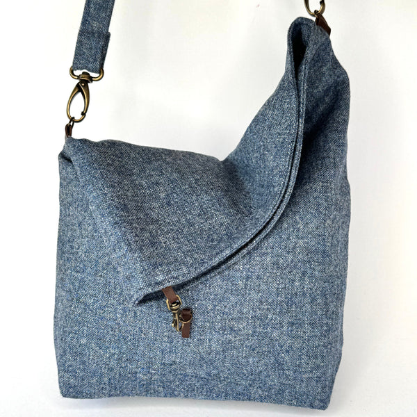 Julian Road Bags Ludford Tweed Slouch Bag - Pale blue tweed