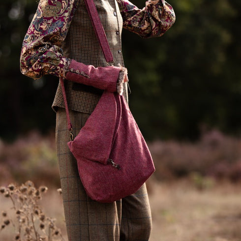 Julian Road Bags Ludford Tweed Slouch Bag - Raspberry Herringbone