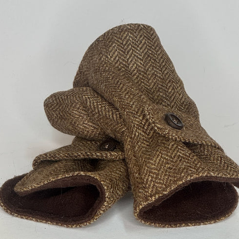 Julian Road Gloves Fingerless Gloves - Camel Herringbone Tweed
