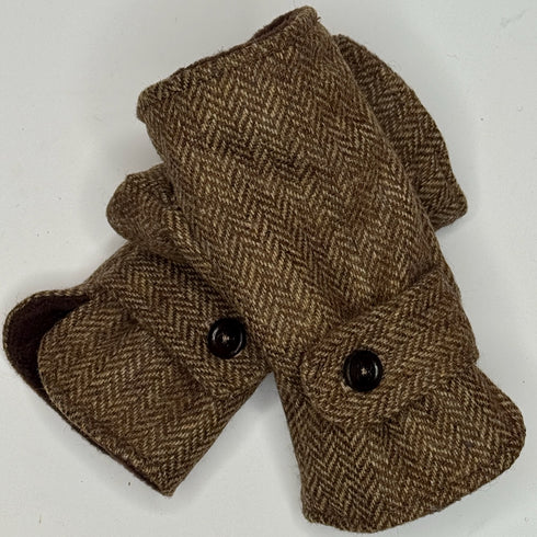 Julian Road Gloves Fingerless Gloves - Camel Herringbone Tweed