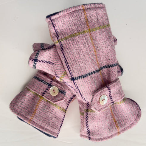 Julian Road Gloves Fingerless Gloves - Pink windowpane tweed
