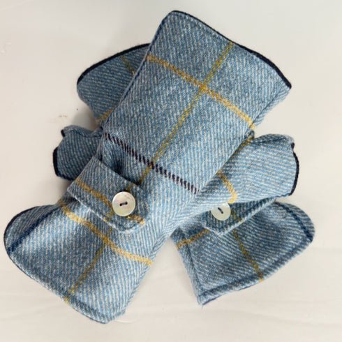 Julian Road Gloves Fingerless Gloves - Sky Blue windowpane tweed