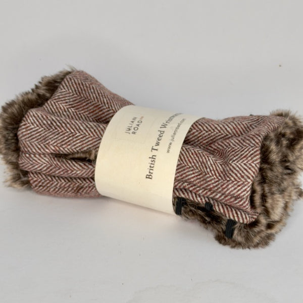 Julian Road Gloves Wrist Warmers - Brown/cream herringbone