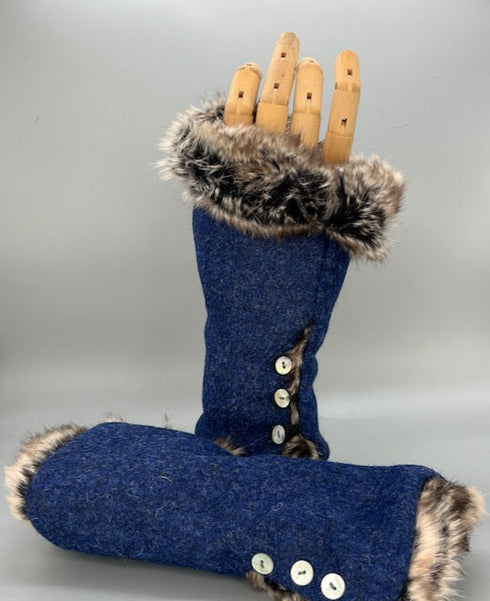Julian Road Gloves Wrist Warmers - Marine Blue Shetland Tweed