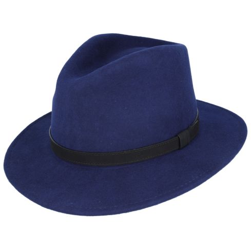 Julian Road Hat Pure Wool Fedora - Navy