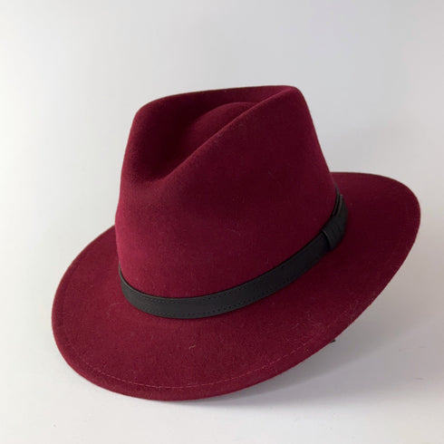 Julian Road Hat Pure Wool Fedora - Wine
