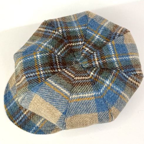 Julian Road Hat Tweed Baker Boy Cap - Blue/Camel Tartan