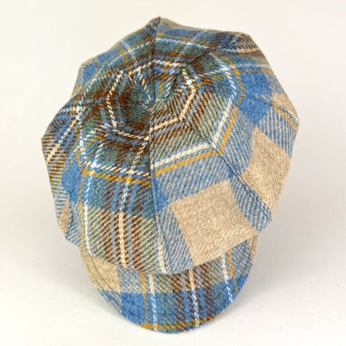 Julian Road Hat Tweed Baker Boy Cap - Blue/Camel Tartan