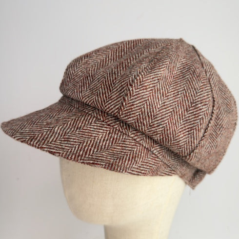 Julian Road Hat Tweed Baker Boy Cap - Brown/cream herringbone tweed