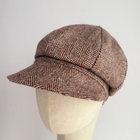 Julian Road Hat Tweed Baker Boy Cap - Brown/cream herringbone tweed