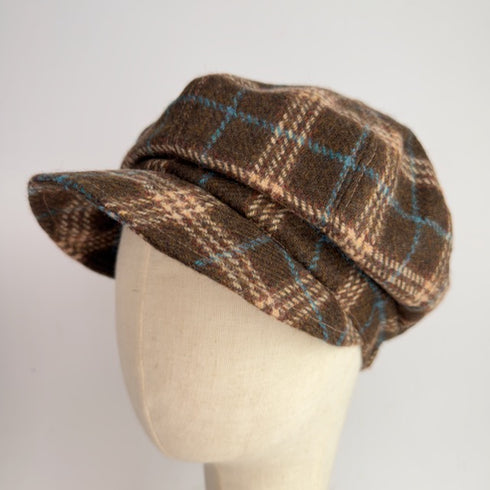 Julian Road Hat Tweed Baker Boy Cap - Brown tartan tweed