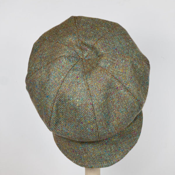 Julian Road Hat Tweed Baker Boy Cap - Green herringbone mix