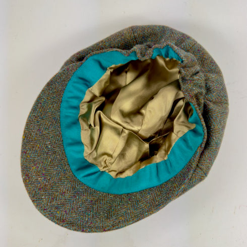 Julian Road Hat Tweed Baker Boy Cap - Green herringbone mix