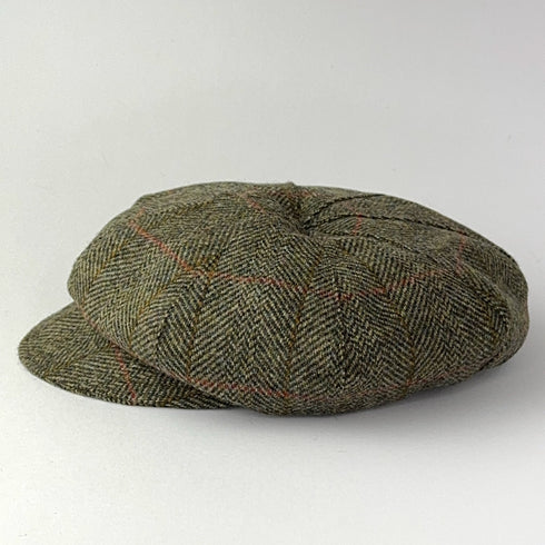 Julian Road Hat Tweed Baker Boy Cap - Green windowpane herringbone