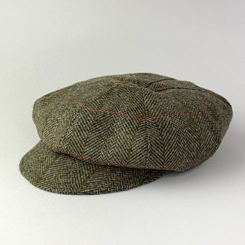 Julian Road Hat Tweed Baker Boy Cap - Green windowpane herringbone