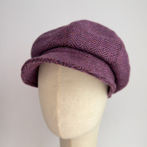 Julian Road Hat Tweed Baker Boy Cap - Purple/Black Herringbone