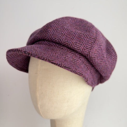 Julian Road Hat Tweed Baker Boy Cap - Purple/Black Herringbone