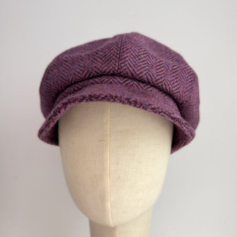 Julian Road Hat Tweed Baker Boy Cap - Purple/Black Herringbone