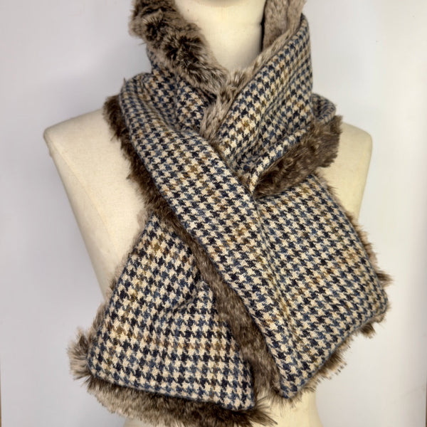 Julian Road Scarves Tweed Scarf - blue dogtooth shetland tweed