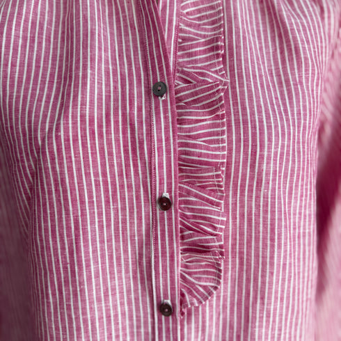 Julian Road Shirt Eliza Linen Shirt - Raspberry Stripe