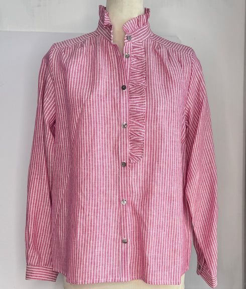 Julian Road Shirt Eliza Linen Shirt - Raspberry Stripe