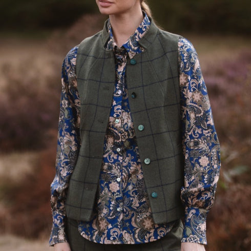 Julian Road Shirt Naomi Cotton Lawn Shirt - Royal Blue Paisley