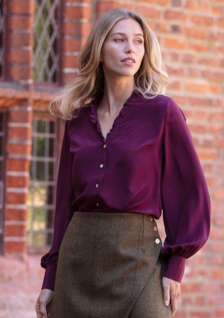 Julian Road Shirt Ruffle Silk Shirt - Garnet Silk Satin