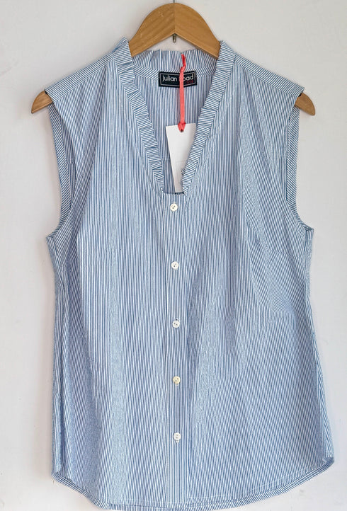 Julian Road Shirt The Florence sleeveless Shirt - blue/white seersucker