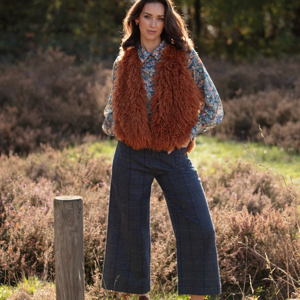 Julian Road trouser Camilla Culotte - Blue Windowpane Merino