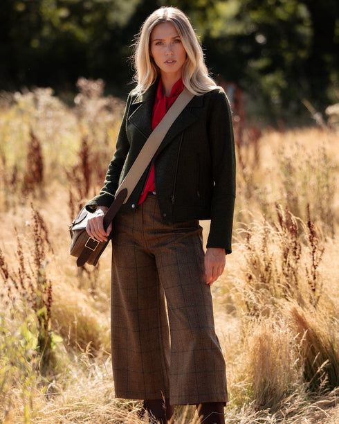 Julian Road trouser Camilla Culotte - Green glen windowpane tweed