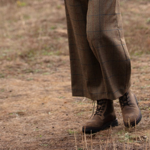 Julian Road trouser Cropped Tweed Trouser- Green Merino Windowpane