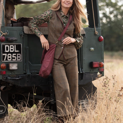 Julian Road trouser Cropped Tweed Trouser- Green Merino Windowpane