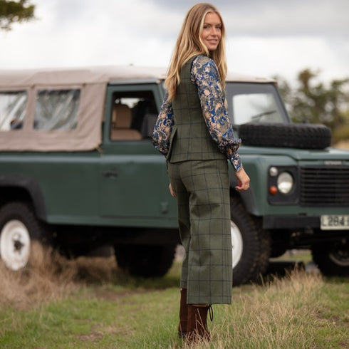 Julian Road trouser Cropped Tweed Trouser- Green/Navy Windowpane