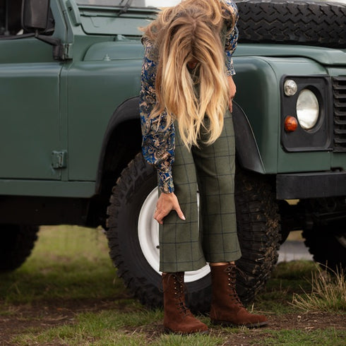 Julian Road trouser Cropped Tweed Trouser- Green/Navy Windowpane
