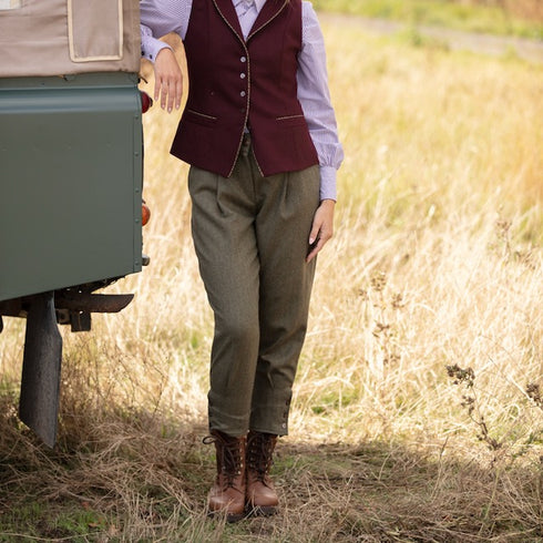 Julian Road trouser Heidi Tweed Trouser - Khaki Herringbone