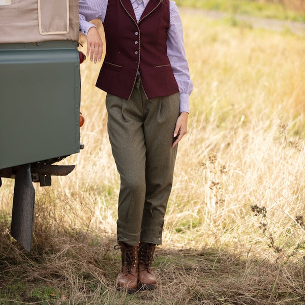 Julian Road trouser Heidi Tweed Trouser - Khaki Herringbone