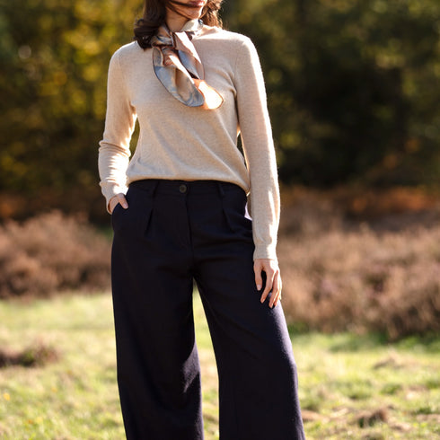 Julian Road trouser Wide Leg Pleat Trouser - Navy Twill Merino