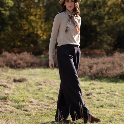 Julian Road trouser Wide Leg Pleat Trouser - Navy Twill Merino