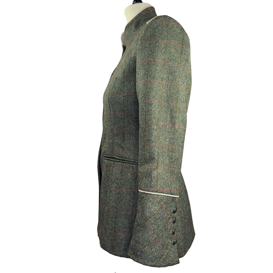 Isla Nehru Style Tweed Jacket Green Windowpane Herringbone Julian Road Isla Nehru Style Tweed Jacket Green Windowpane Herringbone Julian Road