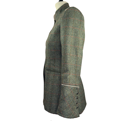 Julian Road Tweed Jackets Isla Nehru Style Tweed Jacket - Green windowpane herringbone
