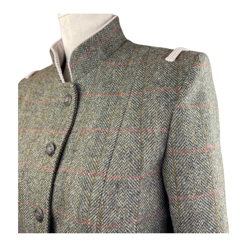 Julian Road Tweed Jackets Isla Nehru Style Tweed Jacket - Green windowpane herringbone